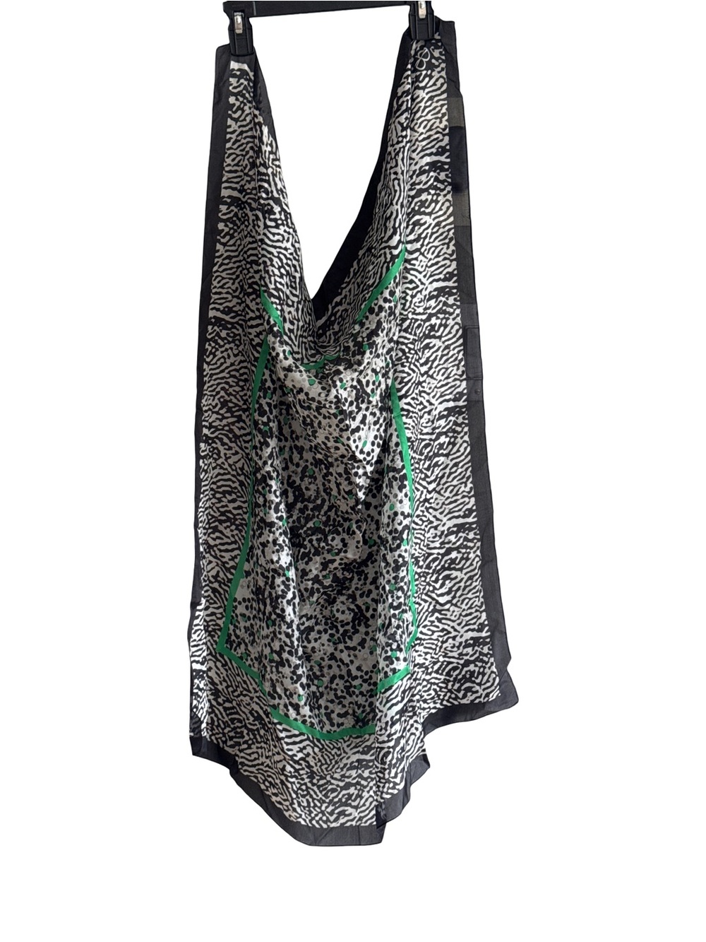 Vince Camuto Black and White Animal Print Scarf with Green Trim